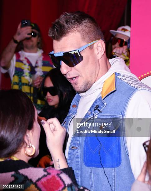 Rob Gronkowski arrives at Gronk Beach at the Encore Beach Club at Encore Las Vegas on February 10, 2024 in Las Vegas, Nevada.