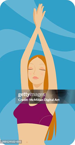 ilustrações, clipart, desenhos animados e ícones de woman practising yoga - sutiã para esportes