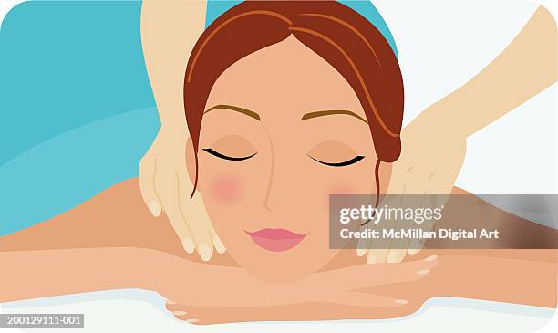illustrations, cliparts, dessins animés et icônes de woman receiving shoulder massage, close-up - masseur