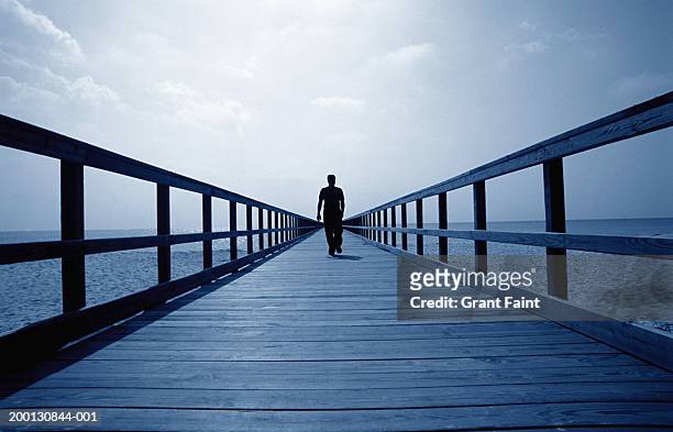 man walking on pier, rear view (digital enhancement) - infinity loop stockfoto's en -beelden