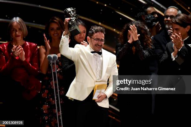 Juan Antonio Bayona accepts the Best Film Goya Award for the film 'La Sociedad de la Nieve' during the 38th edition of the 'Goya Cinema Awards'...