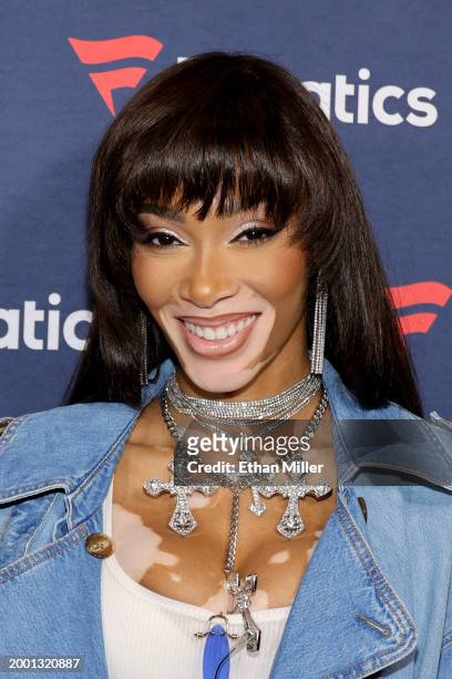 Winnie Harlow attends Michael Rubin's Fanatics Super Bowl party at the Marquee Nightclub at The Cosmopolitan of Las Vegas on February 10, 2024 in Las...