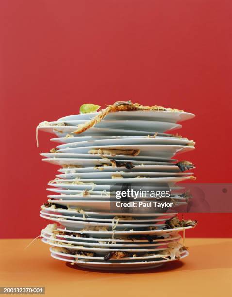 stack of dirty dishes - dish stock pictures, royalty-free photos & images