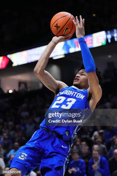 Trey Alexander of the Creighton Blue Jays attempts a shot in the second half against the Xavier Musketeers at the Cintas Center on February 10, 2024...