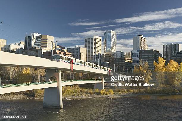 canada, alberta, calgary, downtown and tram cars, autumn - downtown calgary stock pictures, royalty-free photos & images