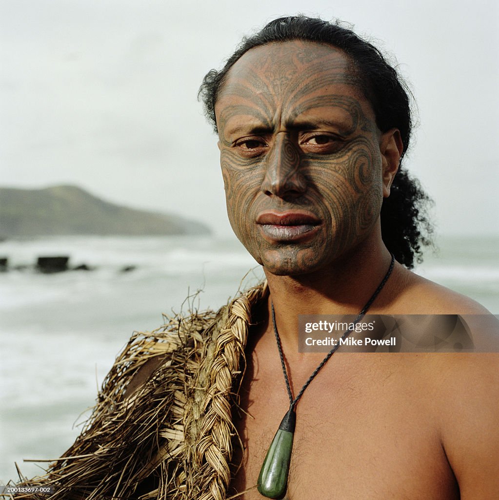 Maori warrior with Ta Moko tattoo on face, portrait