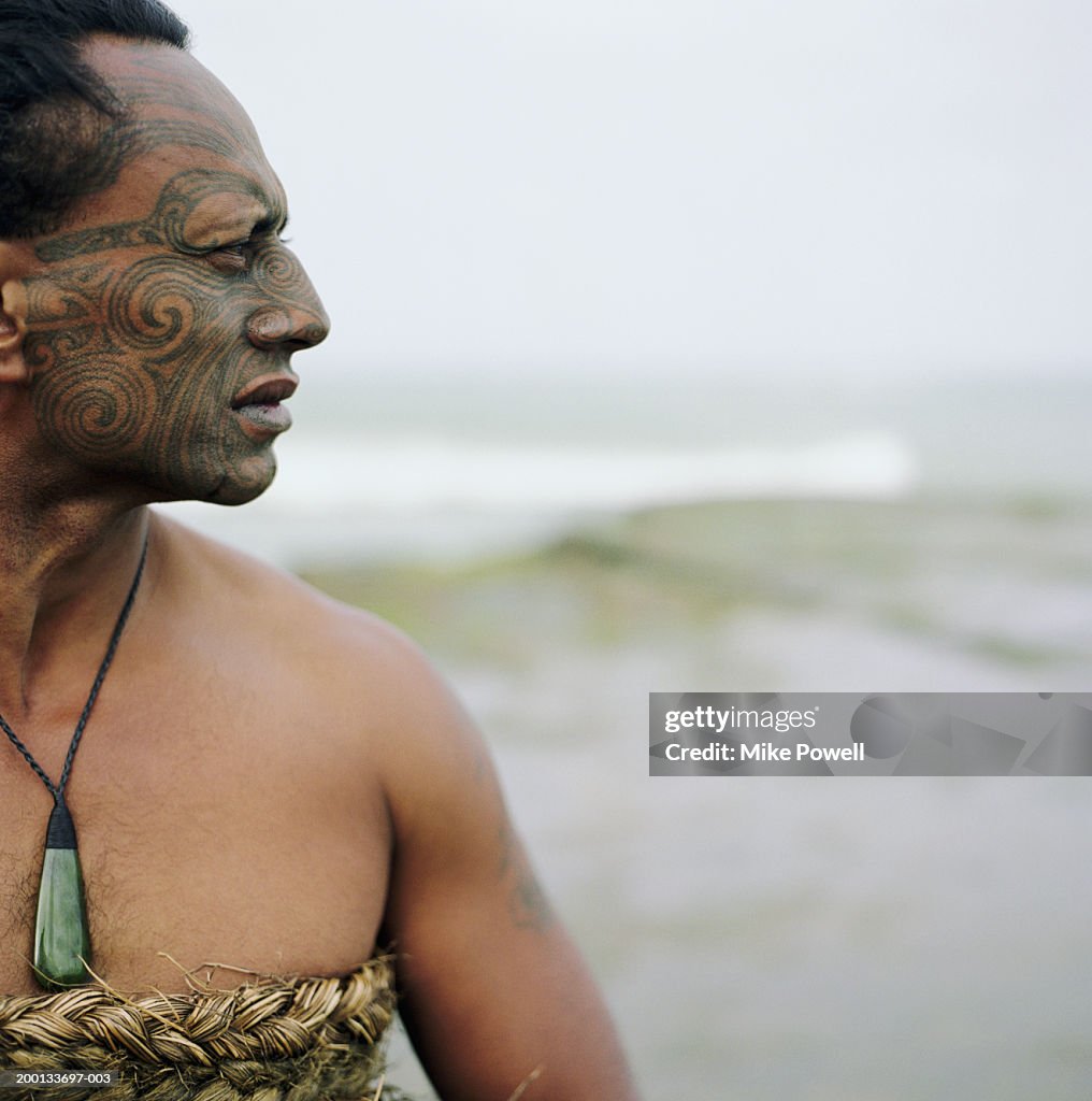 Maori warrior with Ta Moko tattoo on face