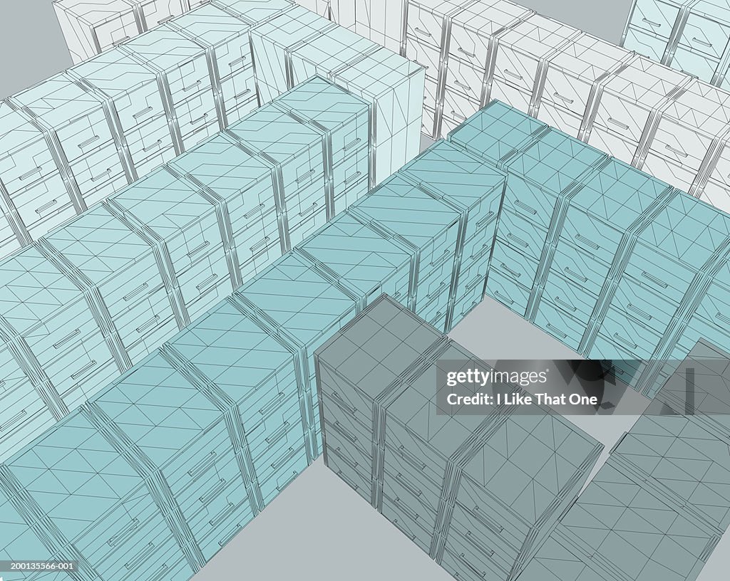 Rows of filing cabinets, elevated view