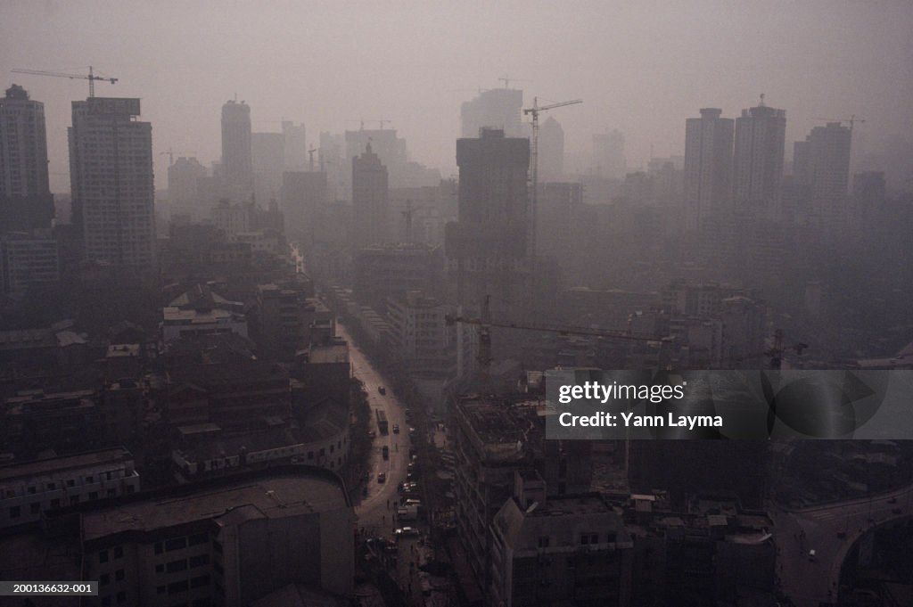 China, Sichuan Province, Chongqing, hazey cityscape