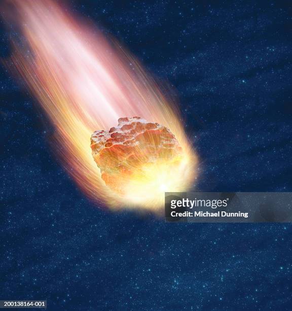 meteor in night sky (digital composite) - asteroid stock pictures, royalty-free photos & images