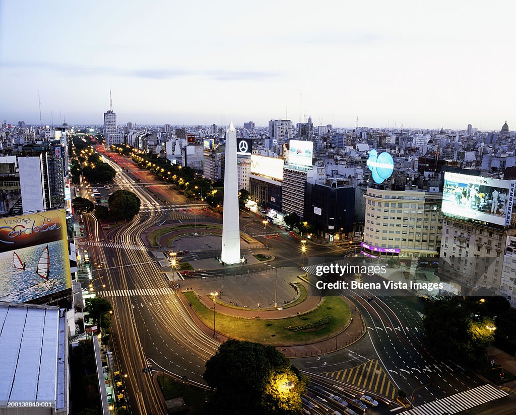 Argentina, Buenos Aires, Plaza de la Republica, Obelisco, dusk