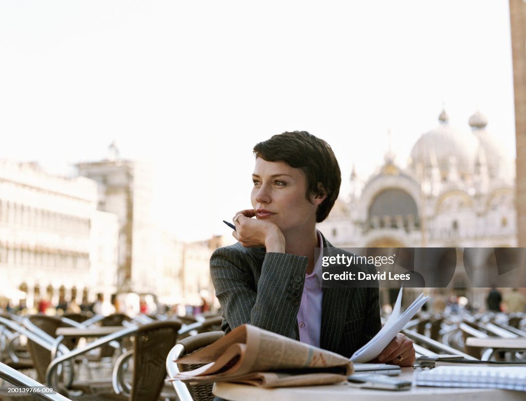 Businesswoman in outdoor cafe