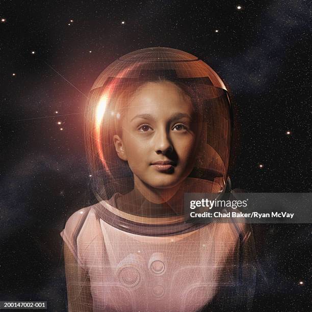 girl (10-12) astronaut (digital composite) - astronaut stock pictures, royalty-free photos & images