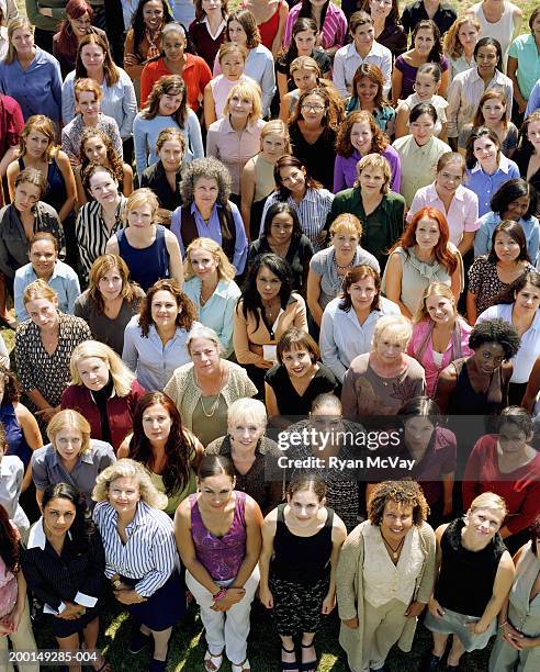 crowd of women, portrait, elevated view - humanity imagens e fotografias de stock