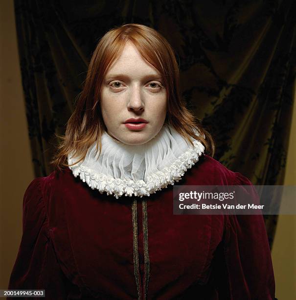young woman wearing scholar outfit, portrait - elizabethan ruff stock pictures, royalty-free photos & images