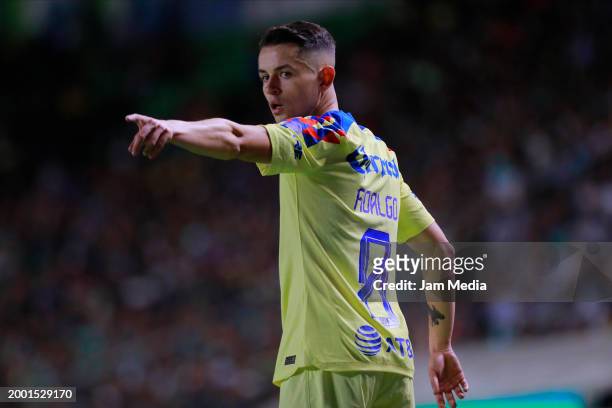 Alvaro Fidalgo of America gestures during the 6th round match between Leon and America as part of the Torneo Clausura 2024 at Leon Stadium on...