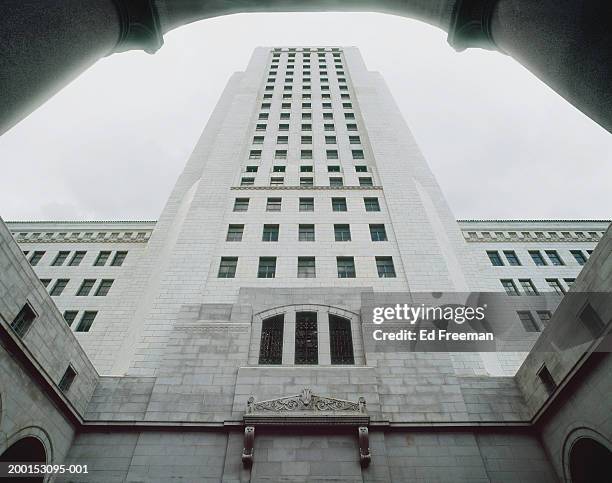 usa, california, los angeles city hall, low angle view - los angeles city hall stock pictures, royalty-free photos & images