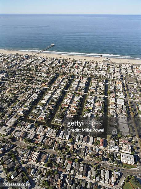usa, california, venice beach, aerial view of venice canals - venice california canals stock pictures, royalty-free photos & images