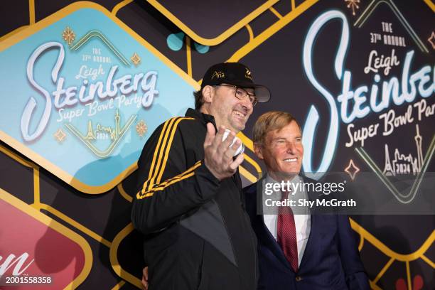 Phil Hellmuth and Leigh Steinberg attend The Leigh Steinberg Super Bowl Party 2024 at Ahern Luxury Boutique Hotel Las Vegas on February 10, 2024 in...