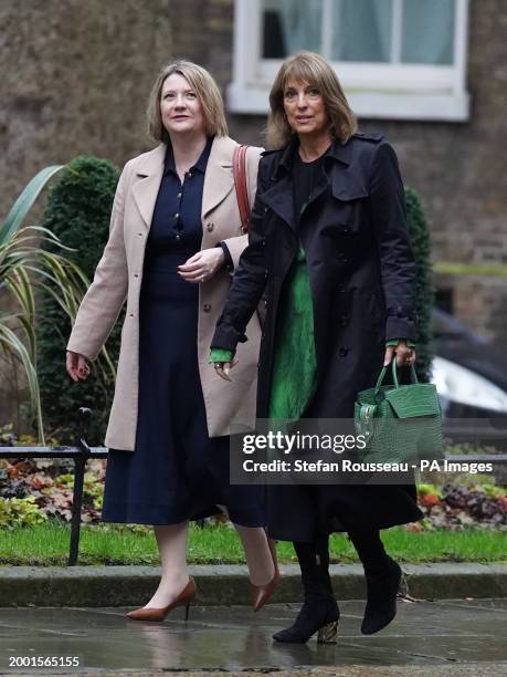 Julie-Ann Haines, chief executive of Principality Building Society, and ITV chief executive Carolyn McCall arrive at 10 Downing Street, ahead of a...