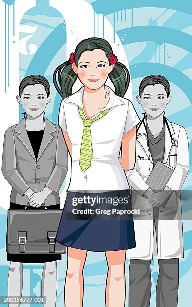 girl thinking about future career options - doctor stethoscope teen stock illustrations