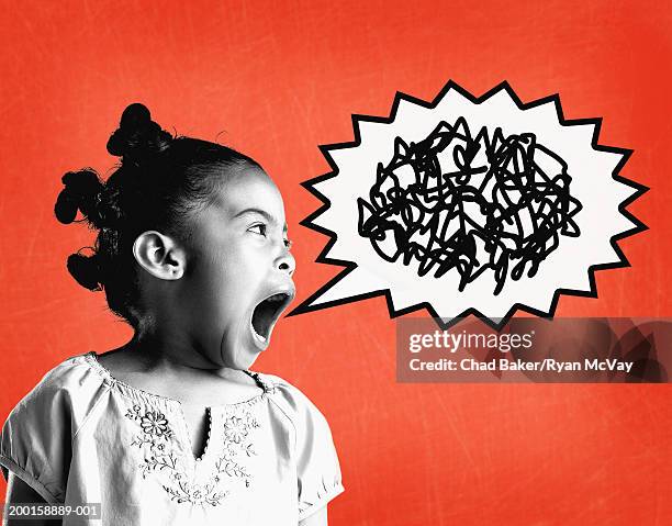 girl (6-8) yelling (digital composite) - children shouting stock pictures, royalty-free photos & images