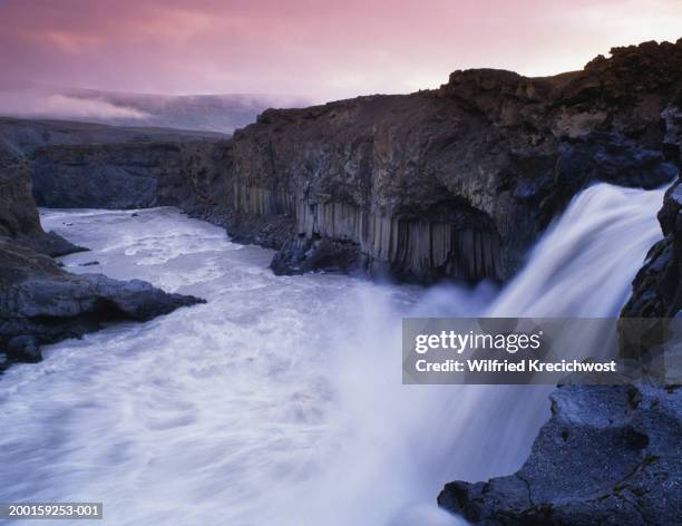 iceland, highlands, aldeyjarfoss waterfall (blurred motion) - travel11 stock pictures, royalty-free photos & images