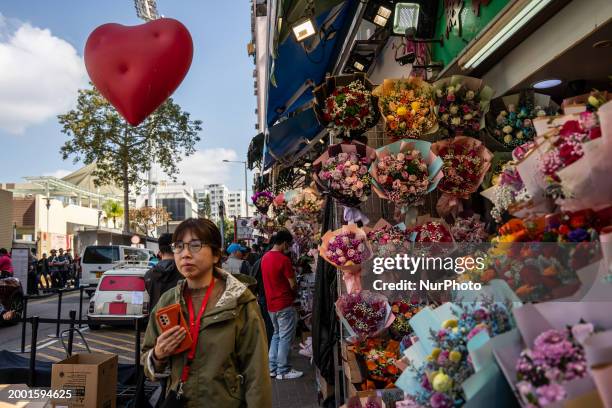 Flower shop is seen in Hong Kong on February 14, 2024.