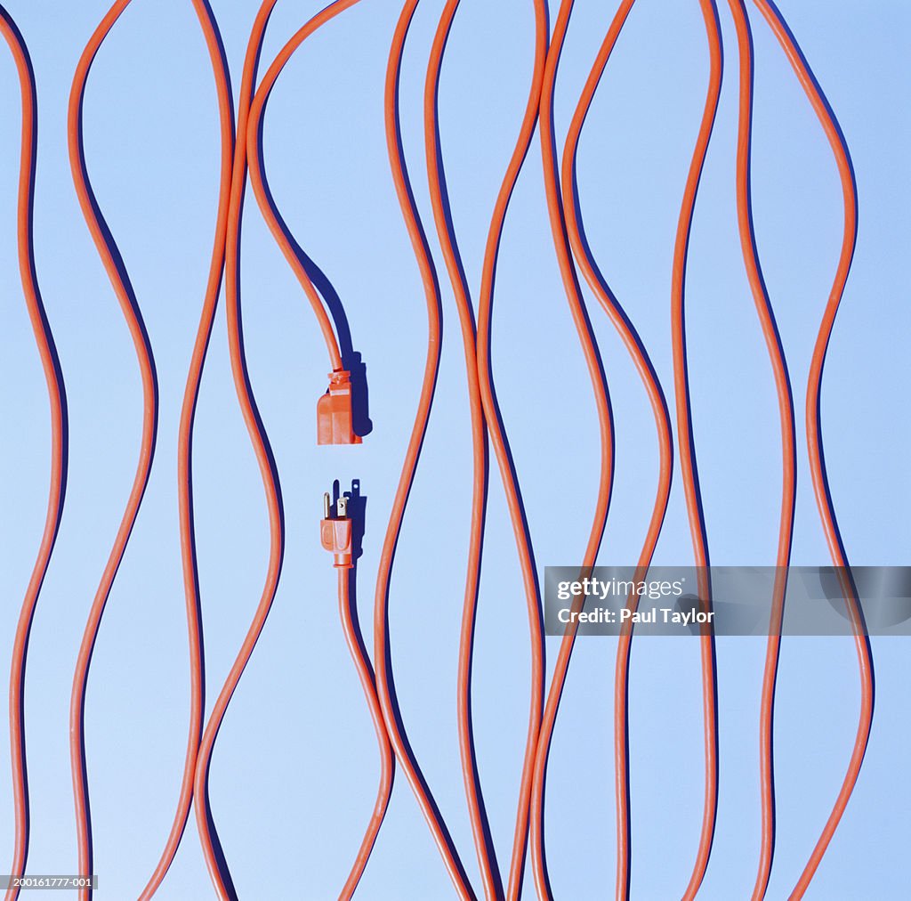 Orange extension cords, elevated view