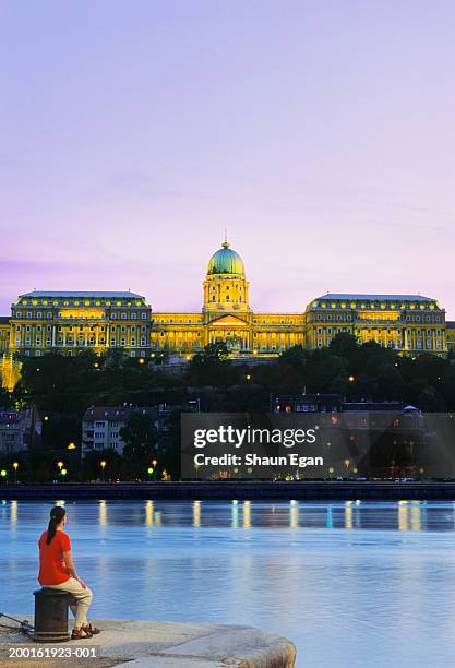 hungary, budapest, the royal palace, view across river danube, night - travel11 stock pictures, royalty-free photos & images