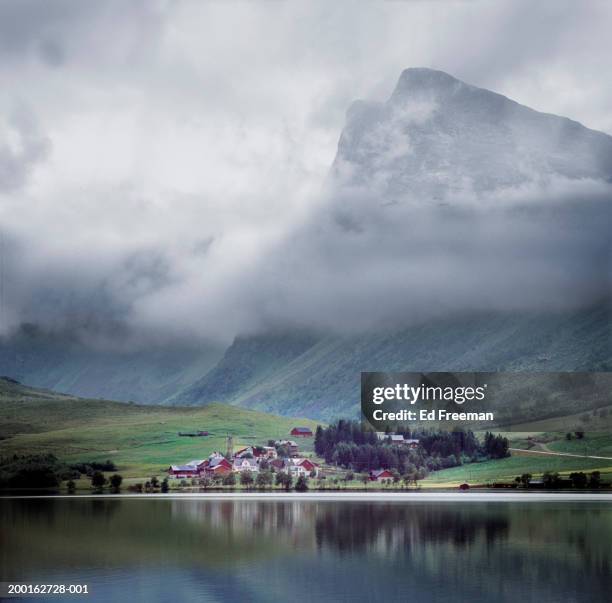 norway, coastal village (digital composite) - travel11 stock pictures, royalty-free photos & images