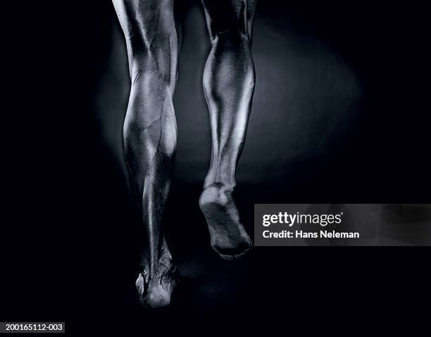 man running, low section, rear view (b&w) (digital composite) - mens bare feet stock pictures, royalty-free photos & images