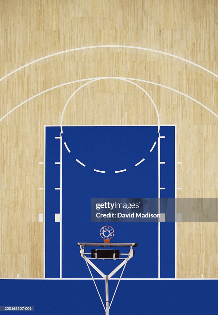 Indoor basketball court, overhead view