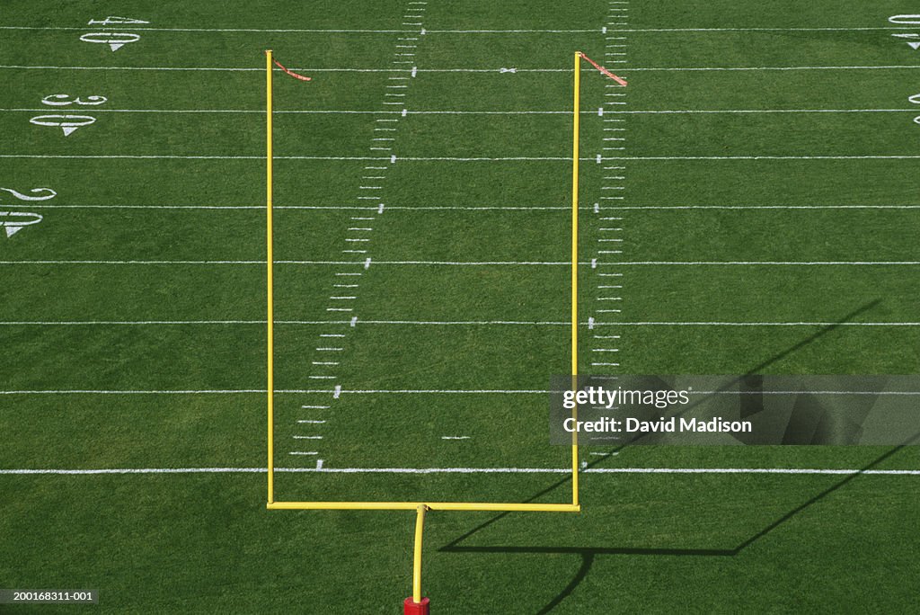 American football field with goal post, elevated view