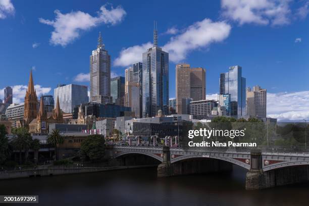 melbourne, victoria city skyline - christmas palm tree stock pictures, royalty-free photos & images