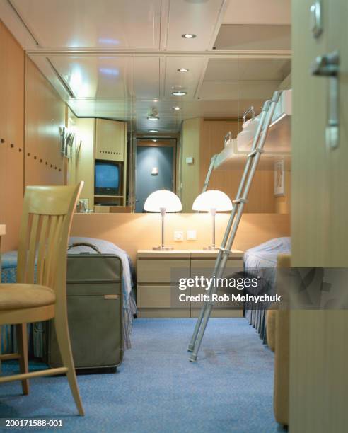 bedroom cabin in cruise ship - passenger cabin stock pictures, royalty-free photos & images