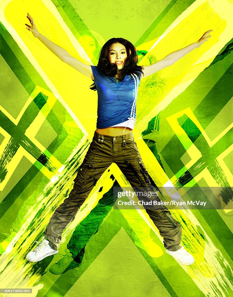 Teenage girl (15-17) jumping (Digital Composite)