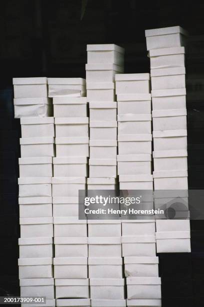 shoe boxes, stacked - shoe boxes stock pictures, royalty-free photos & images