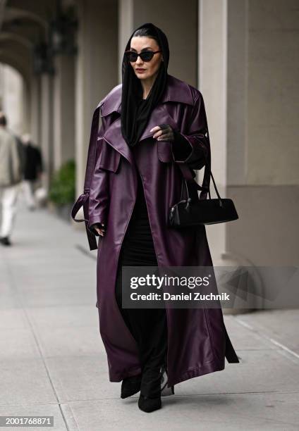 Yana Echko is seen wearing a Nina Rajak trench coat and dress, Alexander Mcqueen sunglasses, Alaia bag, Saint Laurent earrings, High Heel Jungle...