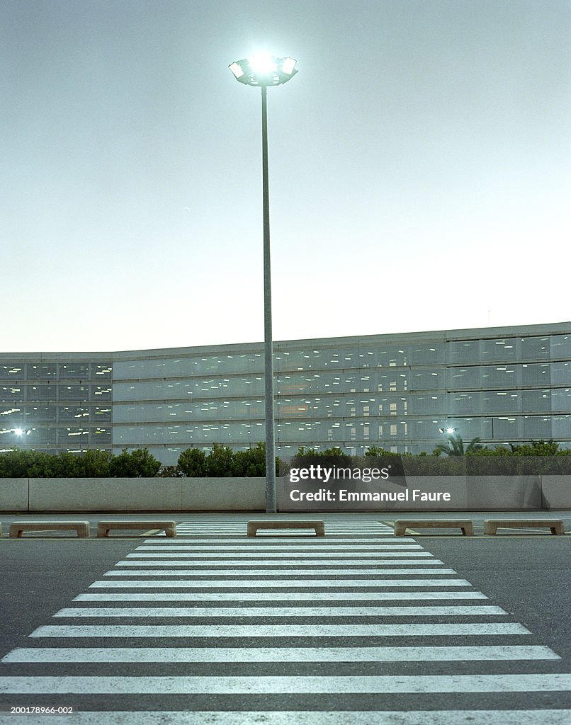 Lamp post and crosswalk of airport