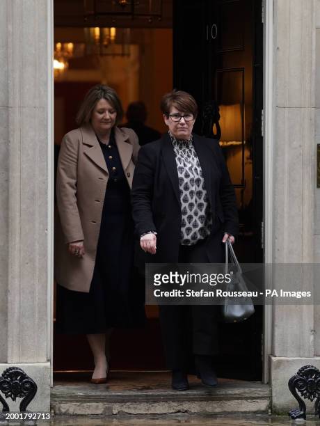 Julie-Ann Haines , chief executive of Principality Building Society, and Roisin Currie, chief executive of Greggs, leaving 10 Downing Street,...