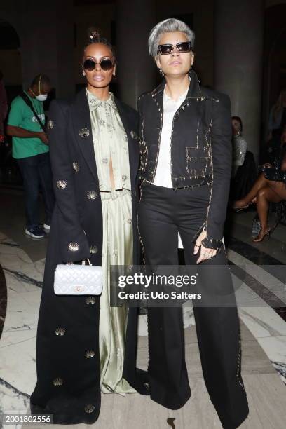 Eva Marcille and Victoria Brito attend the Cucculelli Shaheen fashion show - February 2024 New York Fashion Week on February 10, 2024 in New York...