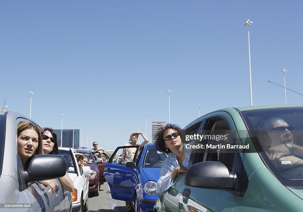 Group of people in traffic jam