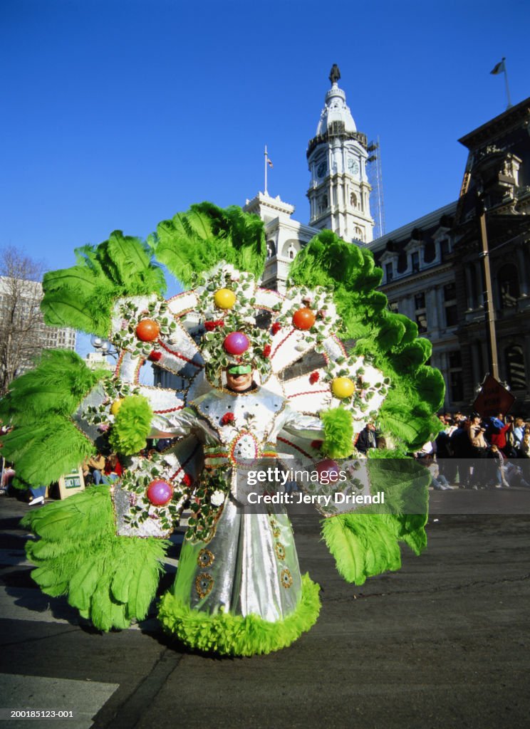 Male mummer in  "Holiday Trinidad"  costume in Mummer's parade