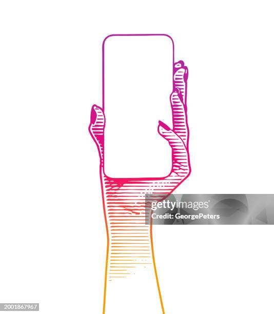 hand holding phone with blank screen - holding game controller stock illustrations