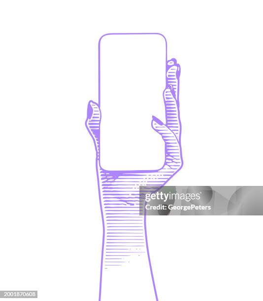 hand holding phone with blank screen - game controller hand stock illustrations