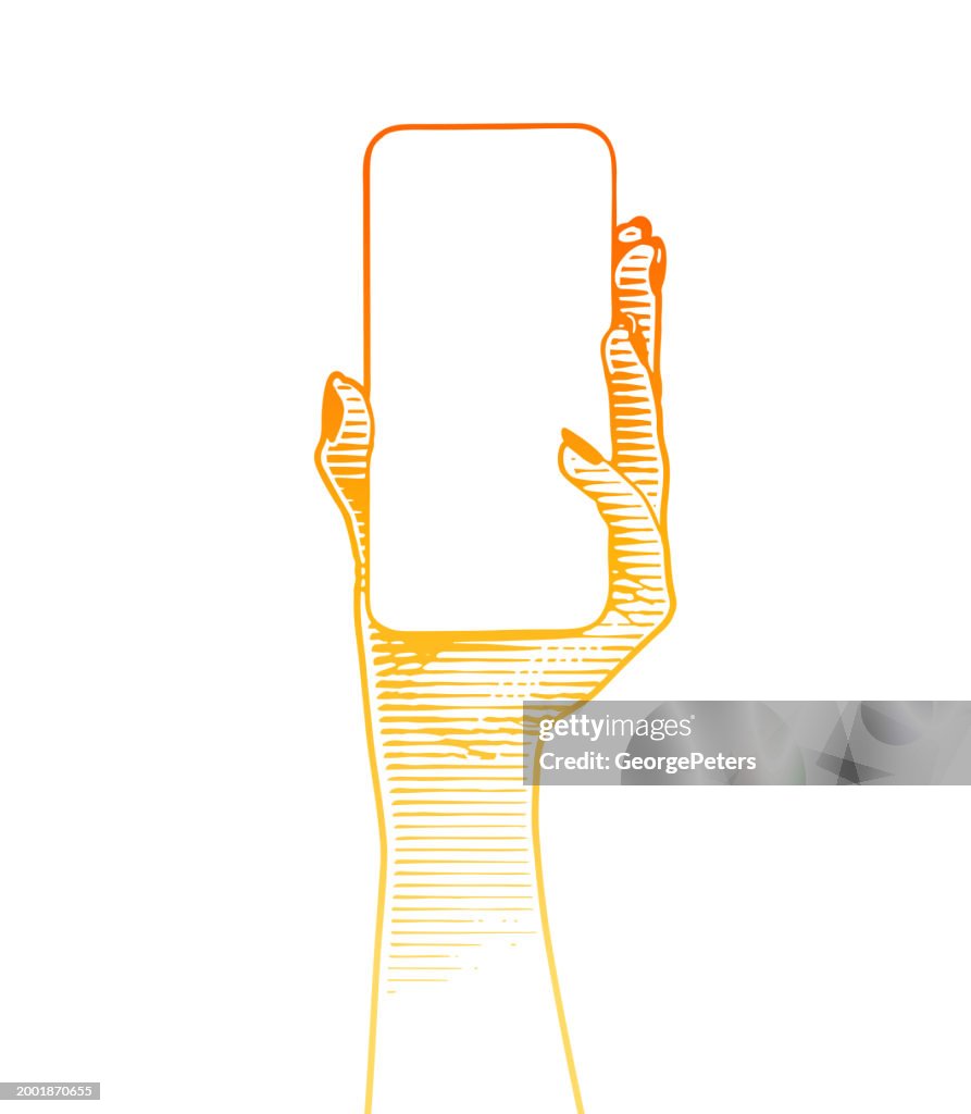 Hand holding phone with blank screen