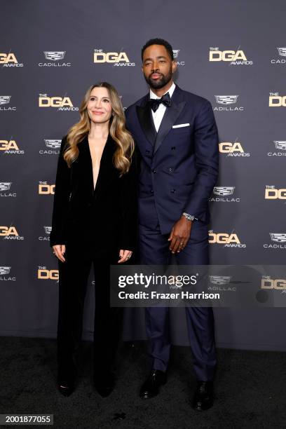 Nasim Pedrad and Jay Ellis pose in the press room during the 76th Directors Guild of America Awards at The Beverly Hilton on February 10, 2024 in...