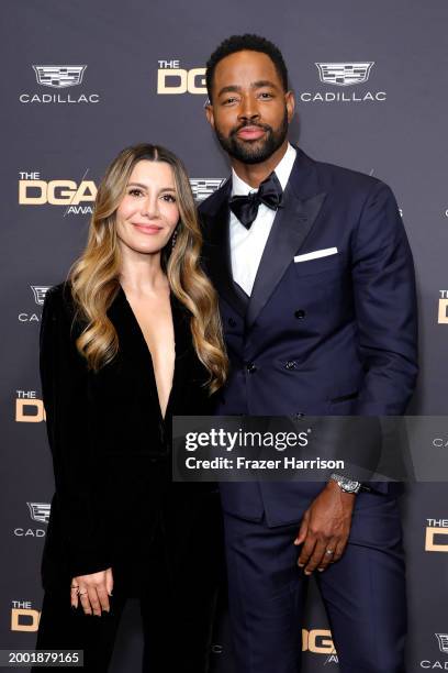 Nasim Pedrad and Jay Ellis pose in the press room during the 76th Directors Guild of America Awards at The Beverly Hilton on February 10, 2024 in...