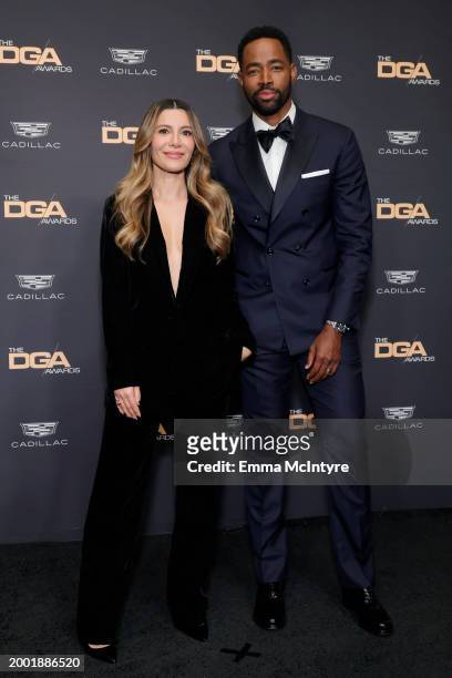 Nasim Pedrad and Jay Ellis pose in the press room during the 76th Directors Guild Of America Awards at The Beverly Hilton on February 10, 2024 in...